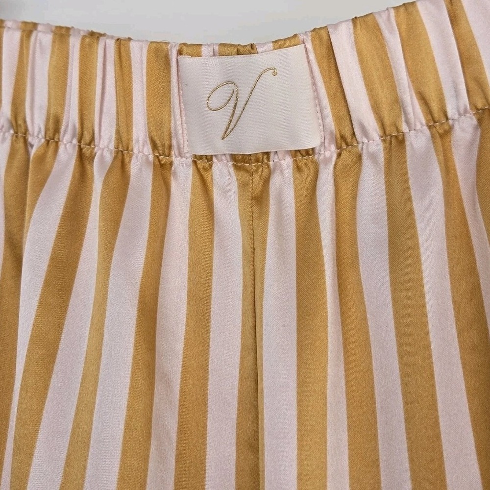 Victoria's Secret Satin Lounge Pajama Pants Striped Size M Long Pockets Gold - Picture 3 of 11